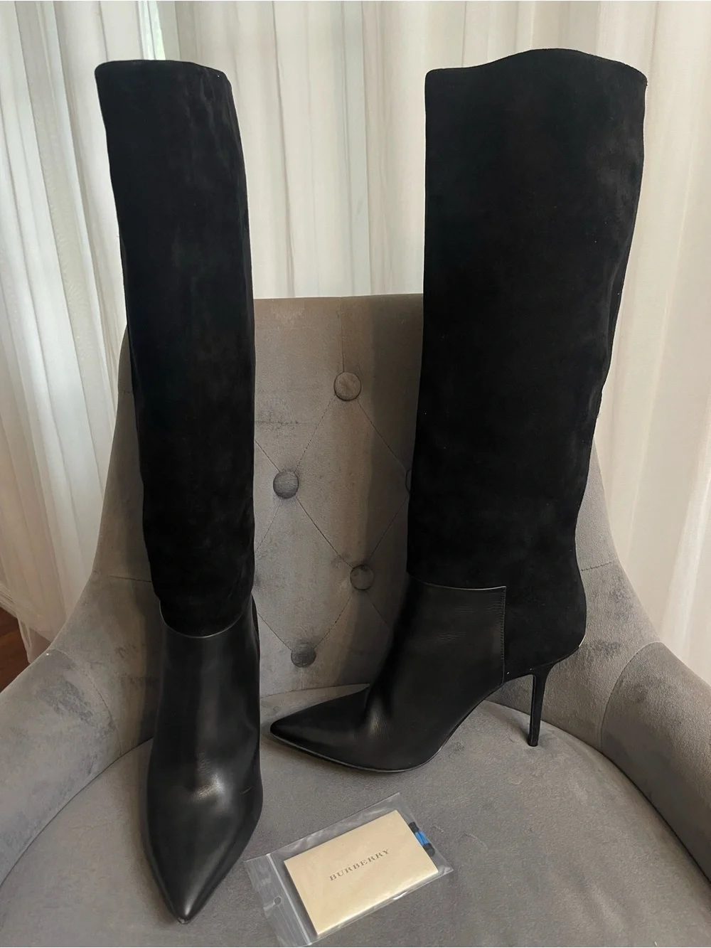 Burberry Black Suede and Leather Over-the-Knee Boots